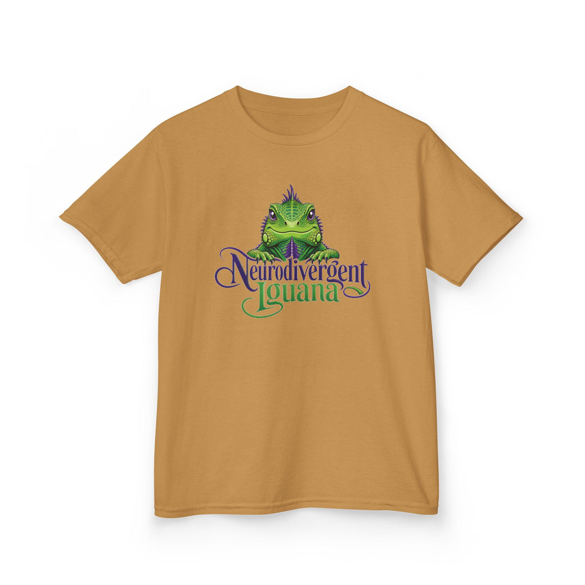 Kids T‑Shirt — “Neurodivergent Iguana” Cute Green Lizard Graphic Tee for Autism Pride & Awareness