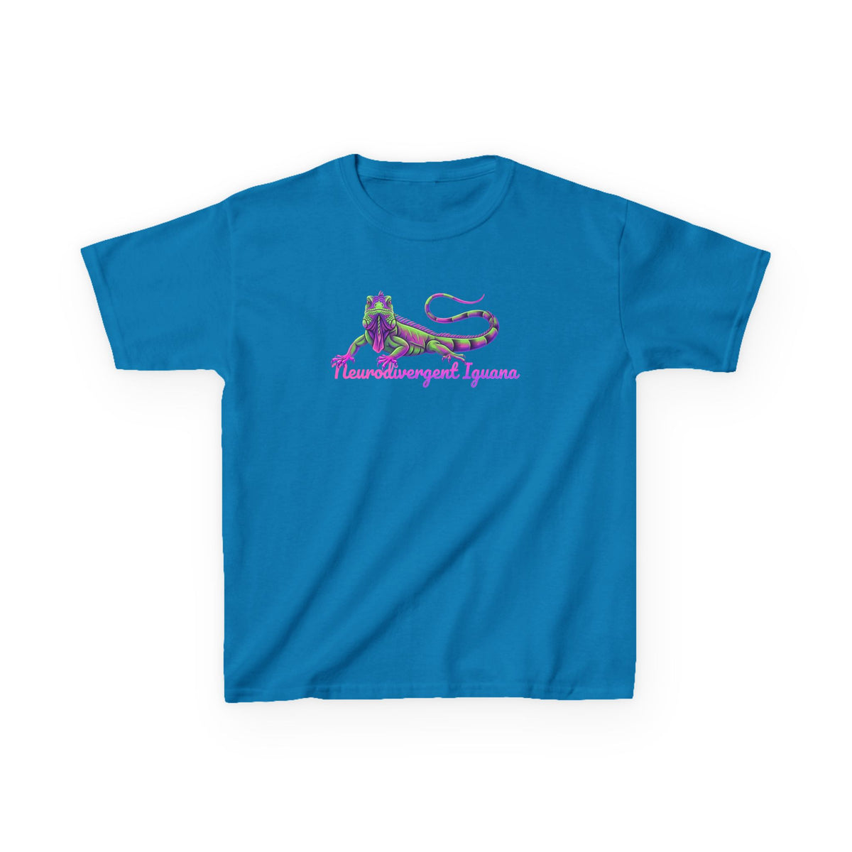Kids Tee — Neon Green & Purple Iguana Graphic “Fluorescent Iguana”