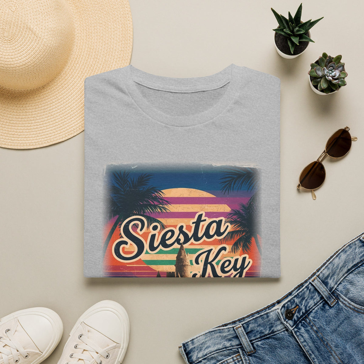 Siesta Key Retro Sunset T-Shirt — Vintage Beach Sandcastle Tee