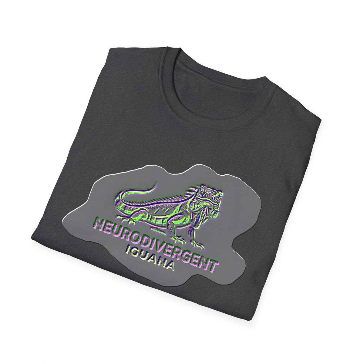 Neurodivergent Iguana Graphic T‑Shirt — Pride-Lit Earthtone Design