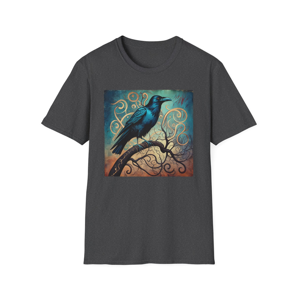 Raven Art T‑Shirt — Mystical Blue Crow Illustration Tee