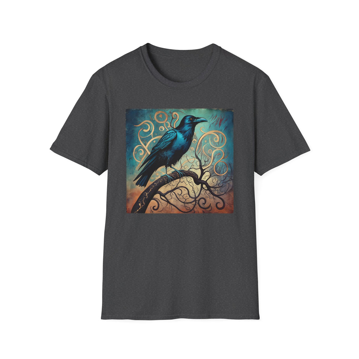 Raven Art T‑Shirt — Mystical Blue Crow Illustration Tee