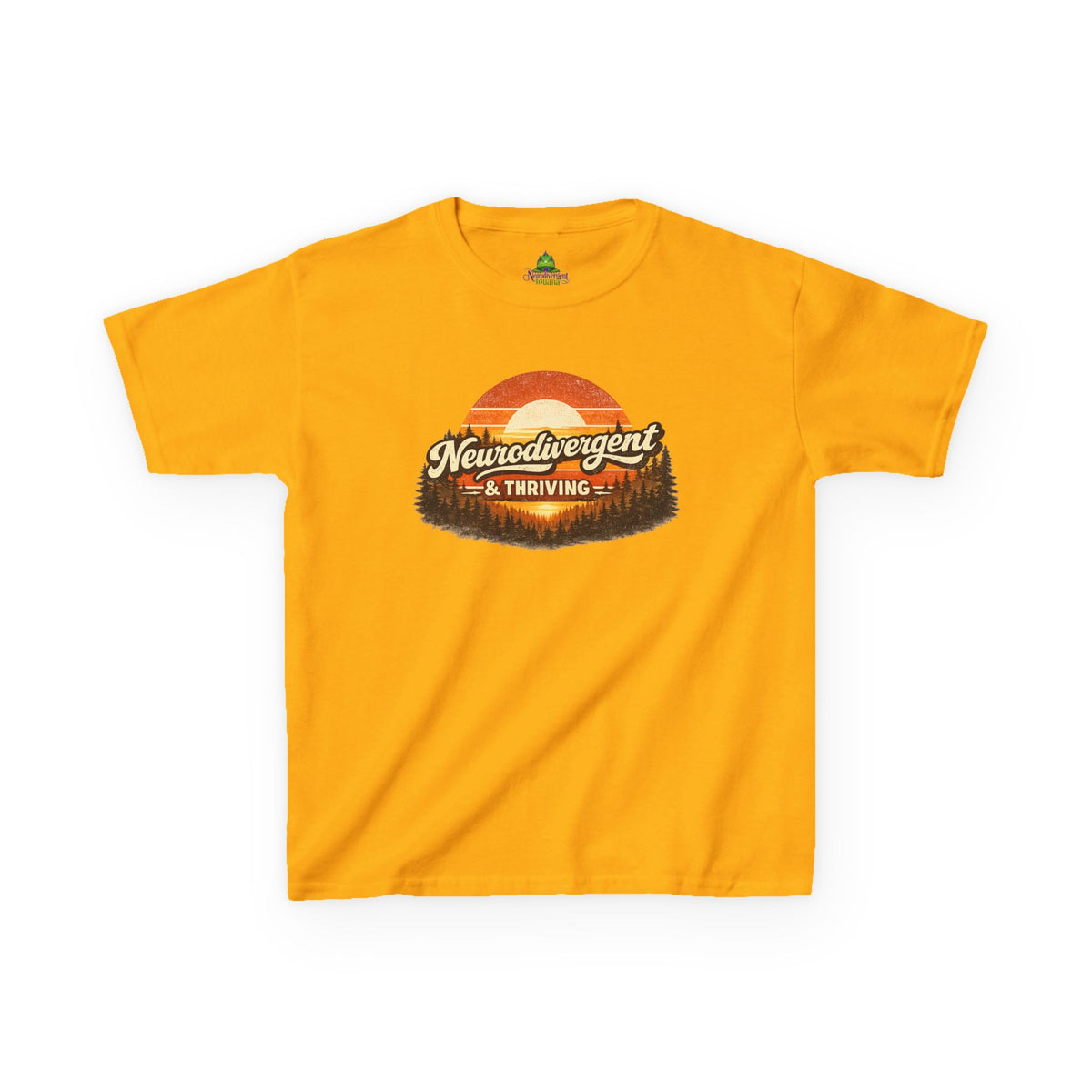Kids T-Shirt — "Neurodivergent & Thriving" Retro Sunset Design
