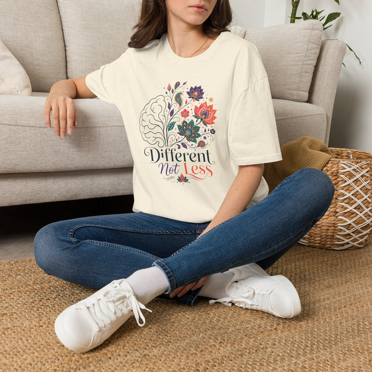 T-Shirt — 'Different Not Less' Floral Brain Awareness Tee