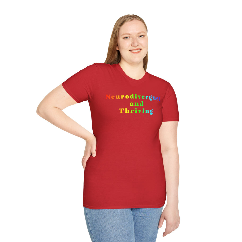 Neurodivergent and Thriving T-Shirt – Rainbow Pride Neurodiversity Tee