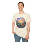 Sunrise Iguanas T-Shirt — Colorful Mountain Sunrise with Forest Trail