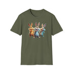 Funny Cartoon Bunnies T-Shirt — Three Playful Rabbits Graphic Tee