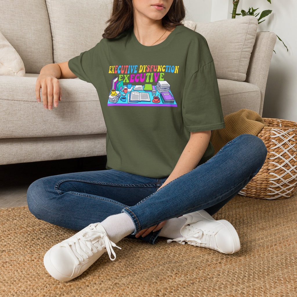 Executive Dysfunction T-Shirt — Colorful Desk Illustration