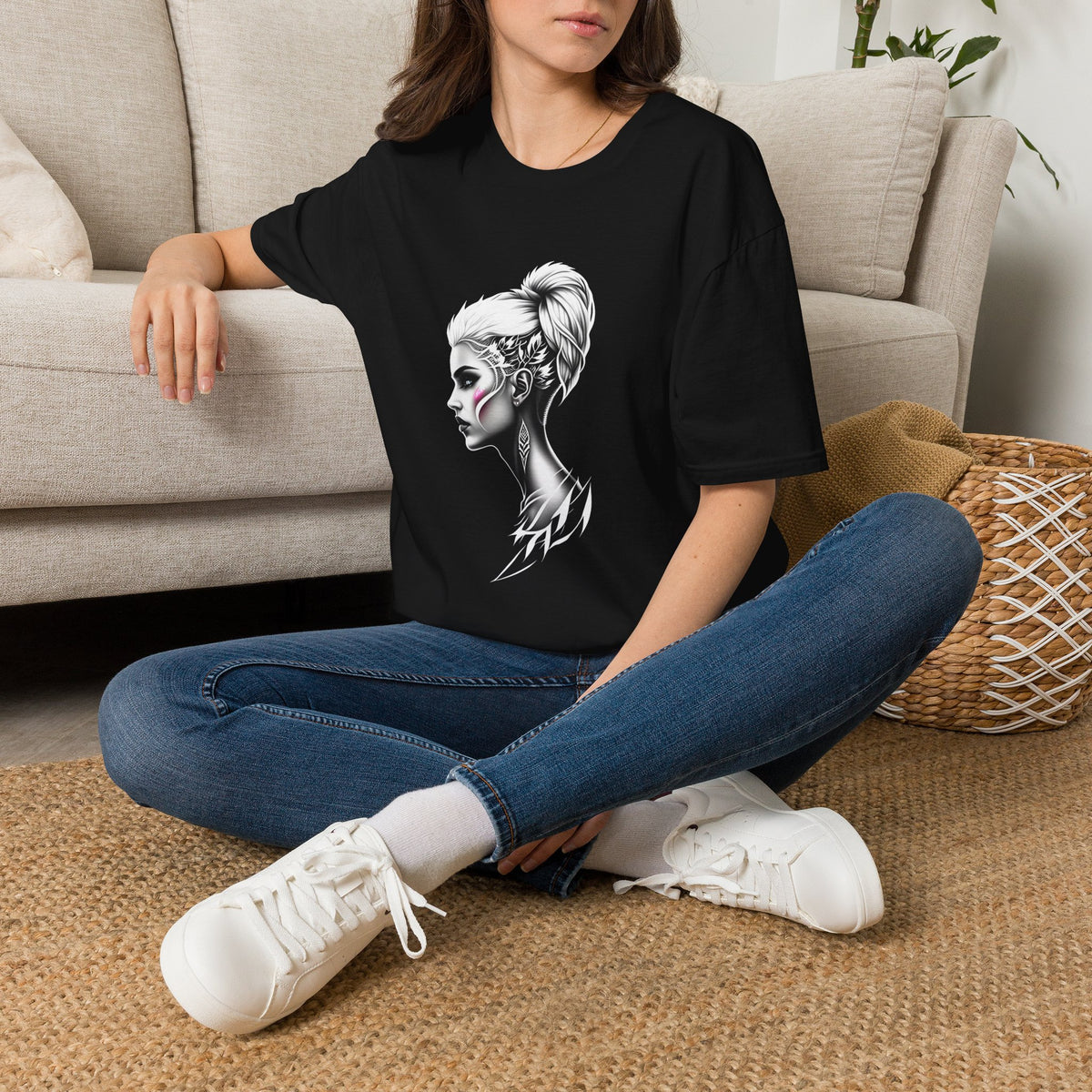 Women’s Portrait Tee — Artistic Side Profile Face Graphic T-Shirt