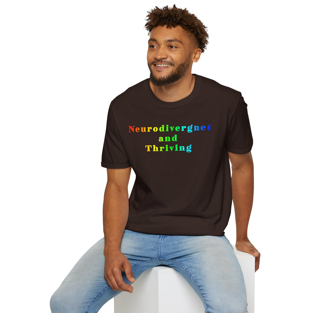 Neurodivergent and Thriving T-Shirt – Rainbow Pride Neurodiversity Tee