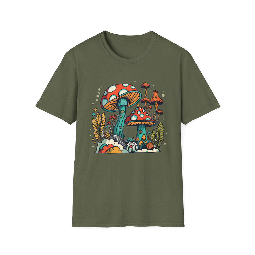 Mushroom Garden T-Shirt — Retro Psychedelic Fungi Illustration