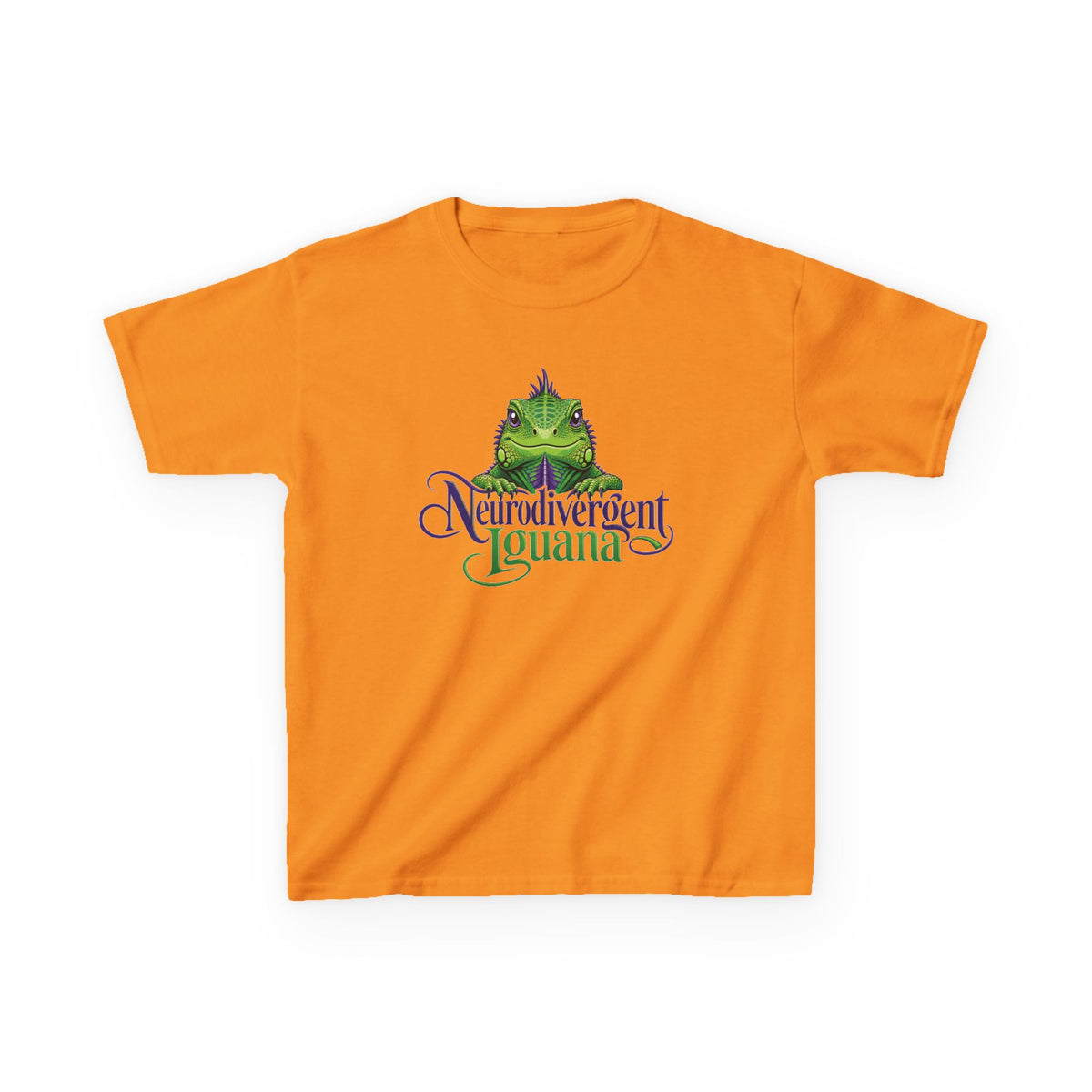 Kids T‑Shirt — “Neurodivergent Iguana” Cute Green Lizard Graphic Tee for Autism Pride & Awareness
