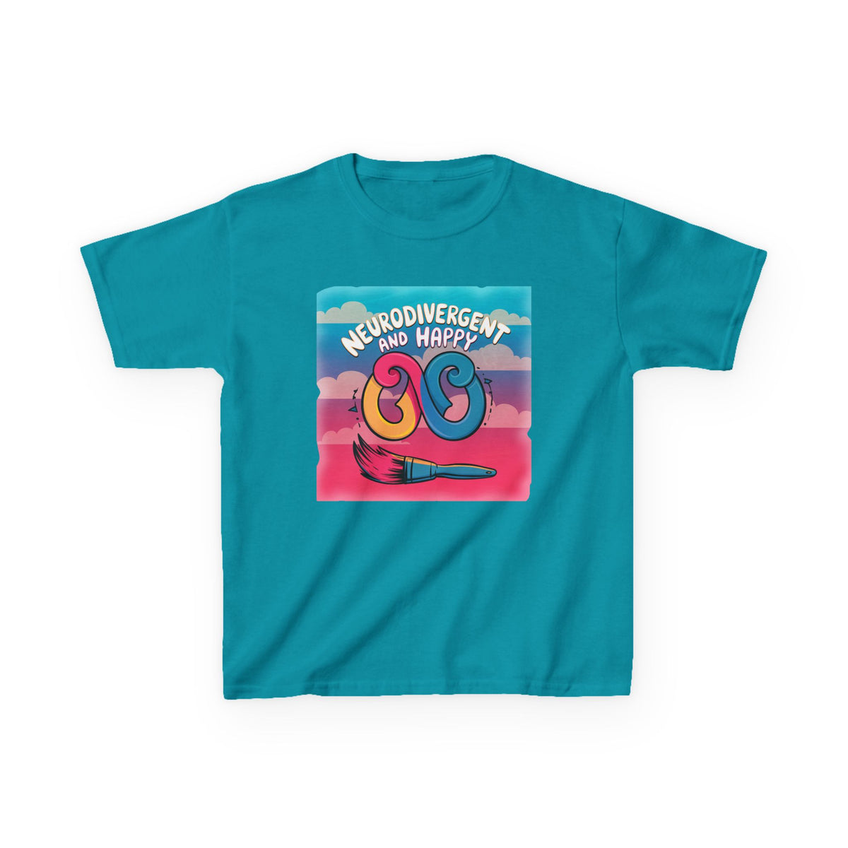 Kids Tee — "Neurodivergent and Happy" Colorful Art Brush Design
