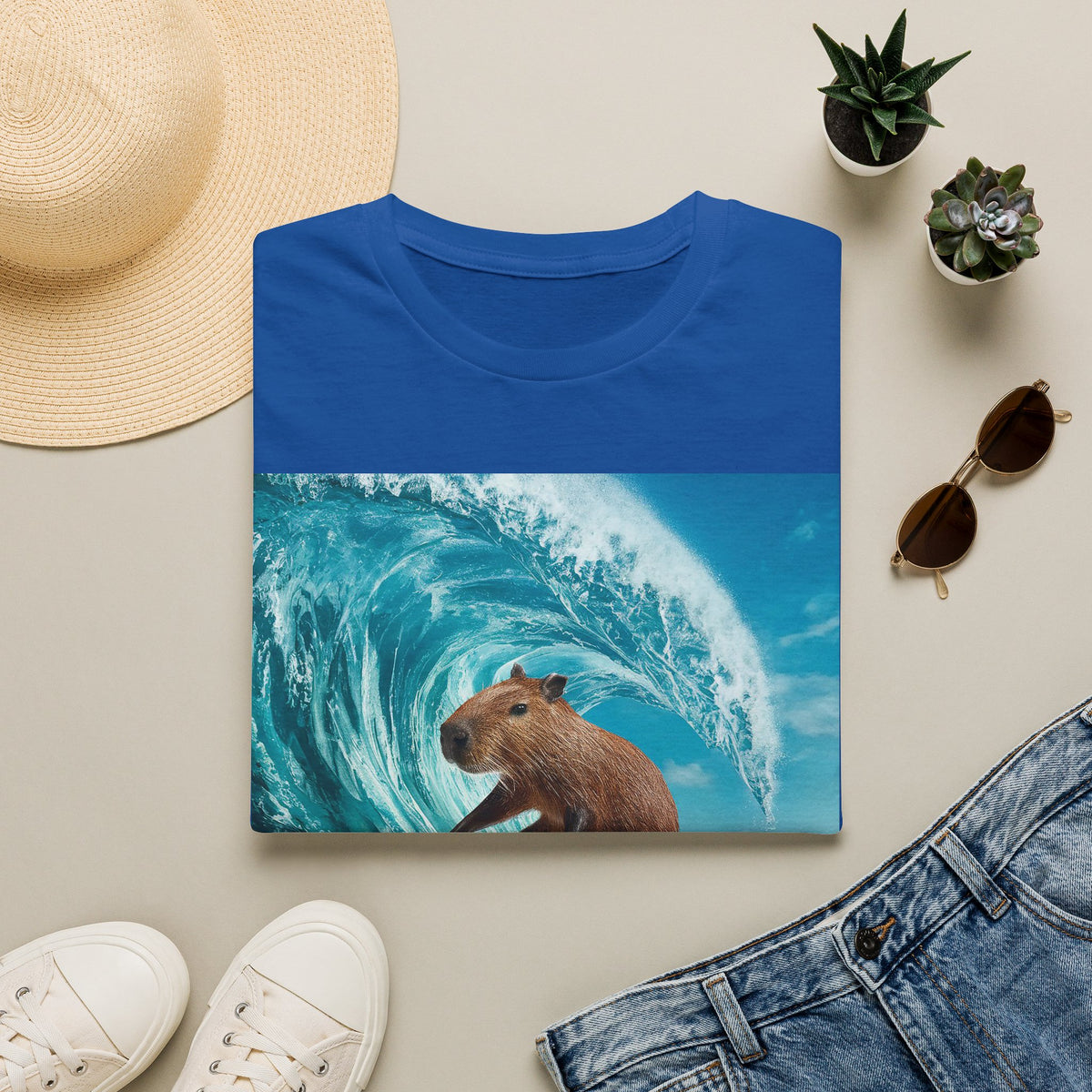 Surfing Capybara T-Shirt — Cute Animal Wave Graphic Tee