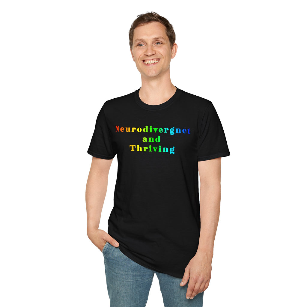 Neurodivergent and Thriving T-Shirt – Rainbow Pride Neurodiversity Tee