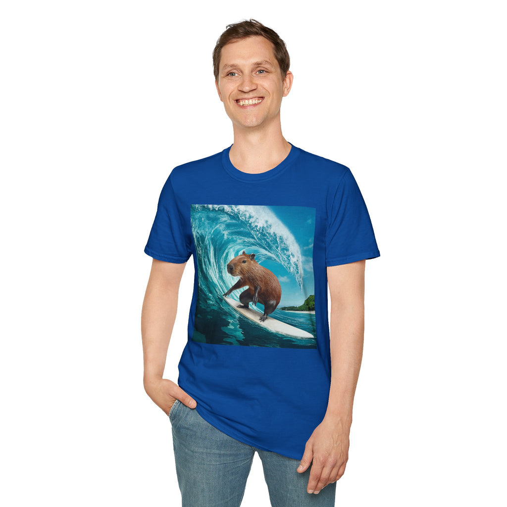 Surfing Capybara T-Shirt — Cute Animal Wave Graphic Tee