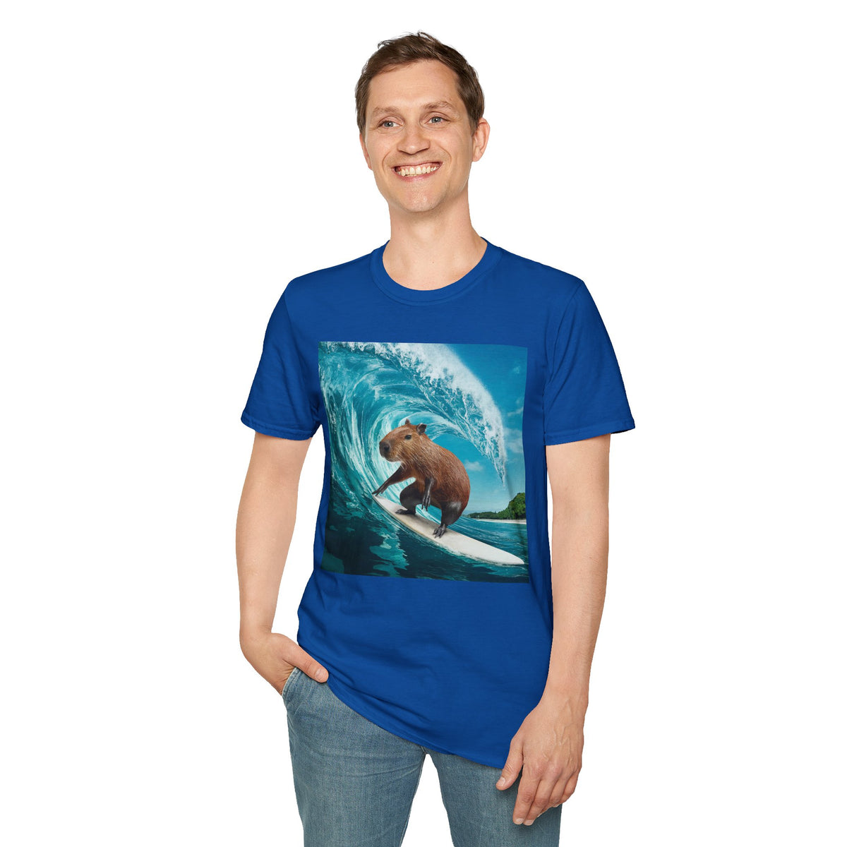Surfing Capybara T-Shirt — Cute Animal Wave Graphic Tee