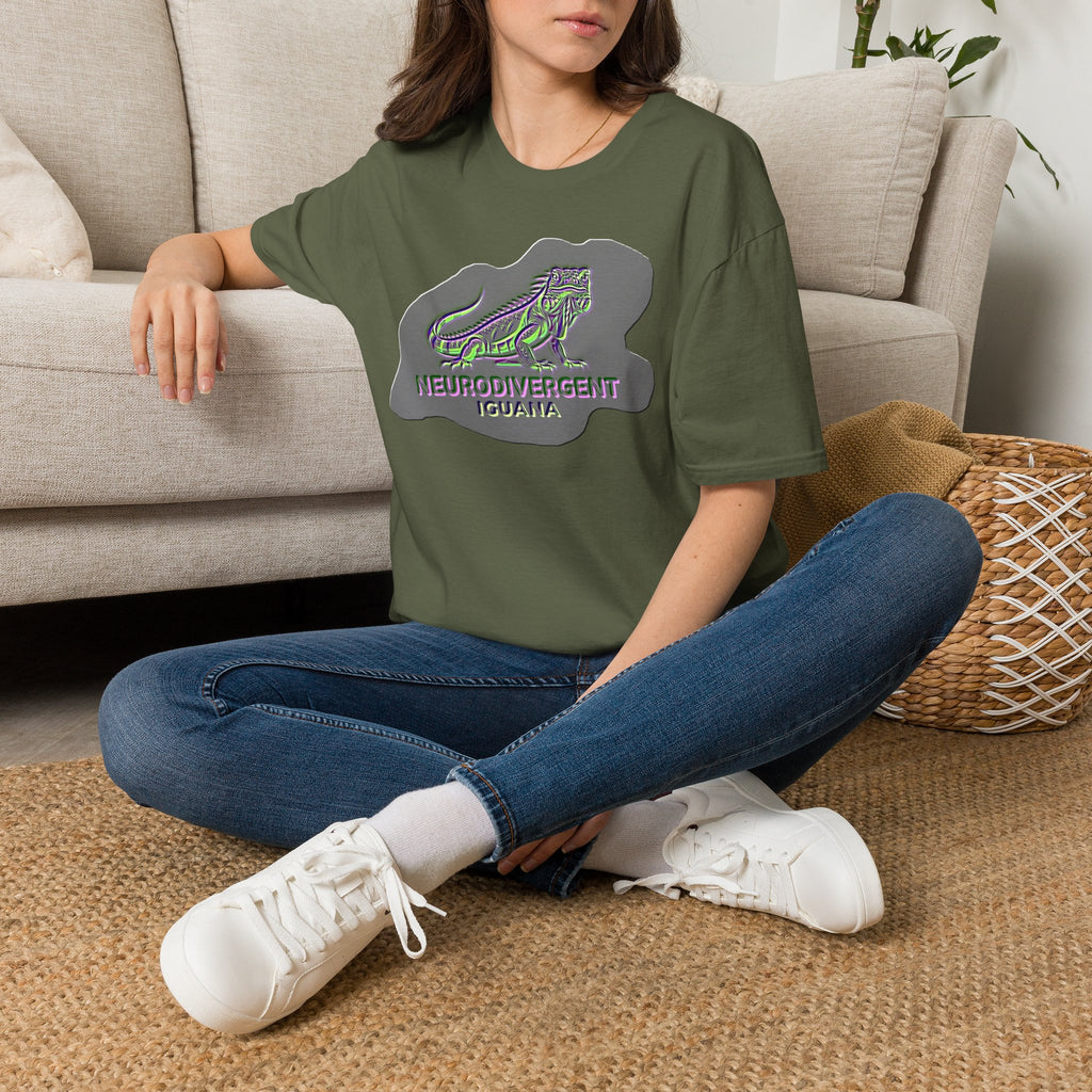 Neurodivergent Iguana Graphic T‑Shirt — Pride-Lit Earthtone Design