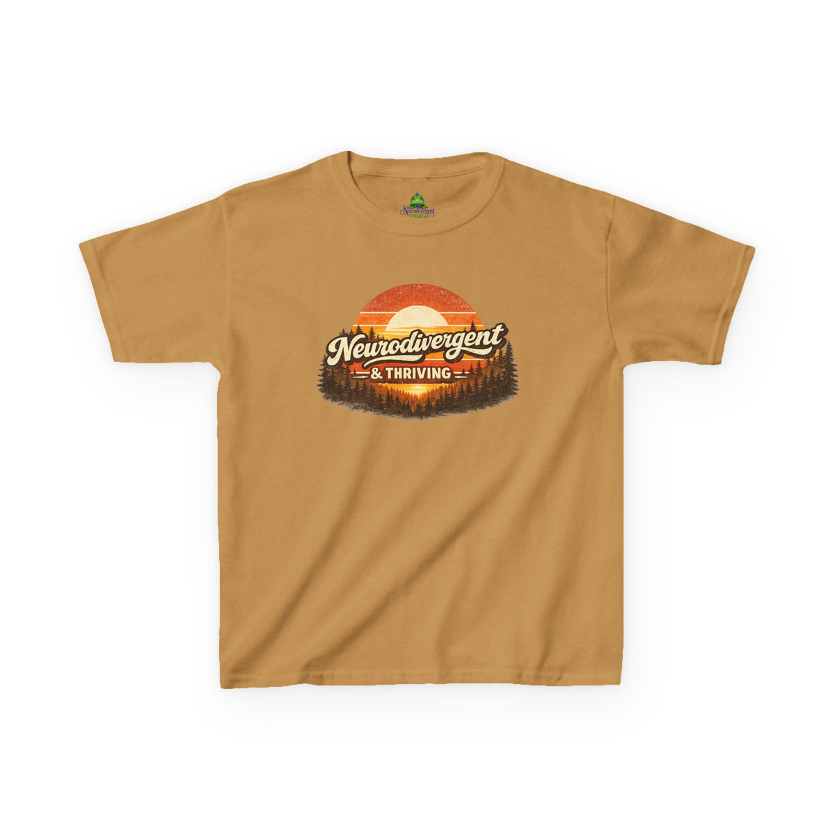 Kids T-Shirt — "Neurodivergent & Thriving" Retro Sunset Design