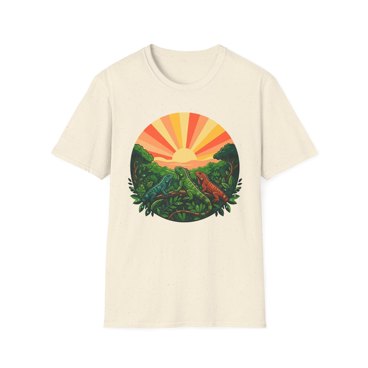 Sunrise Jungle T-Shirt — Tropical Iguana Sunset Graphic Tee