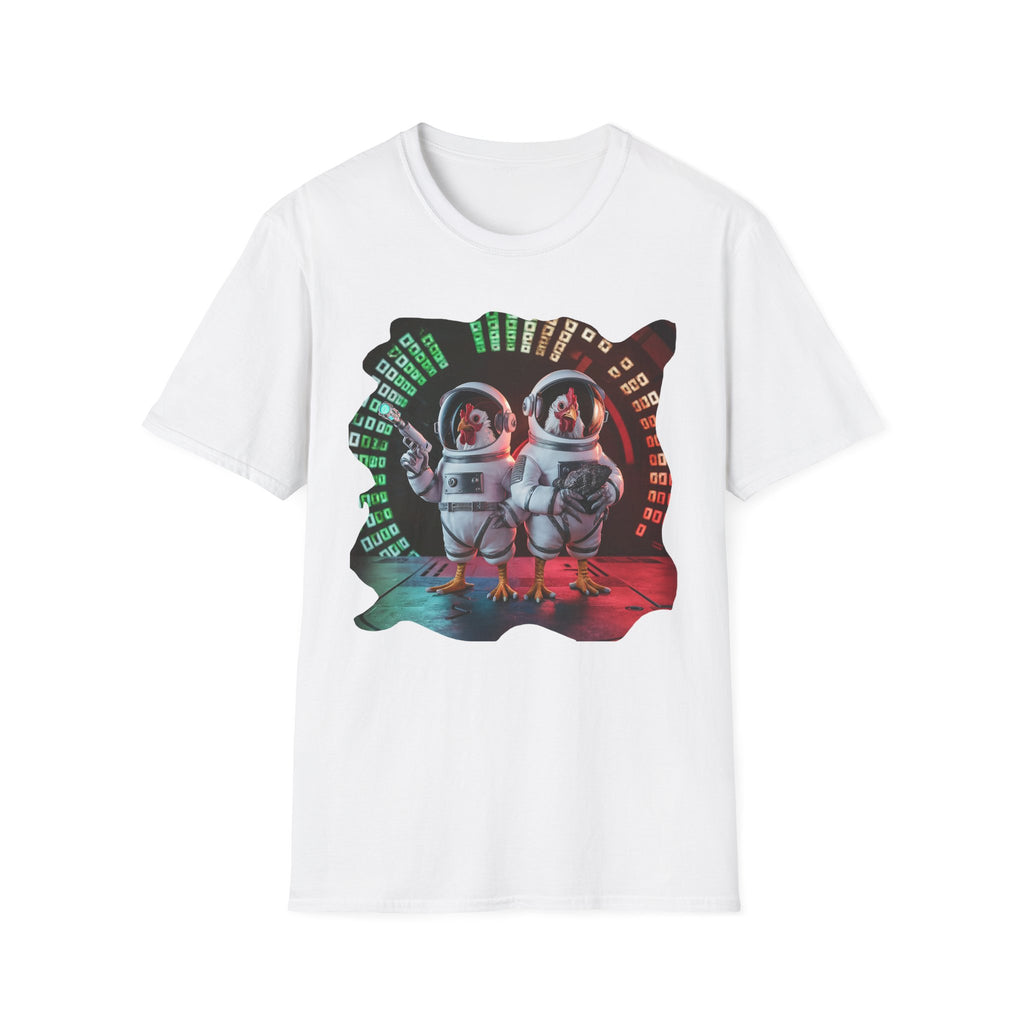 Astronaut Chickens Graphic Tee — Retro Space Vet Tech Chickens T‑Shirt