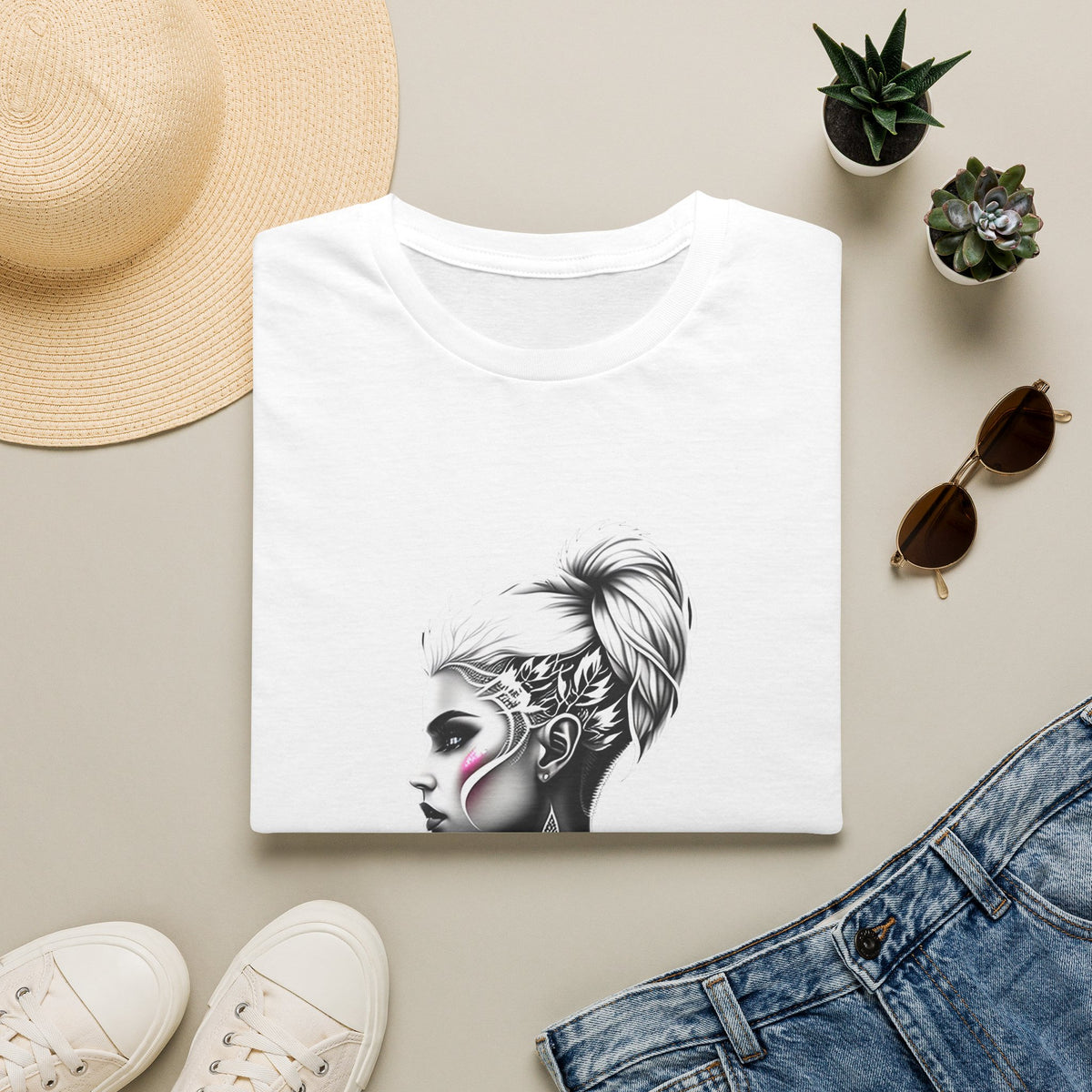 Women’s Portrait Tee — Artistic Side Profile Face Graphic T-Shirt