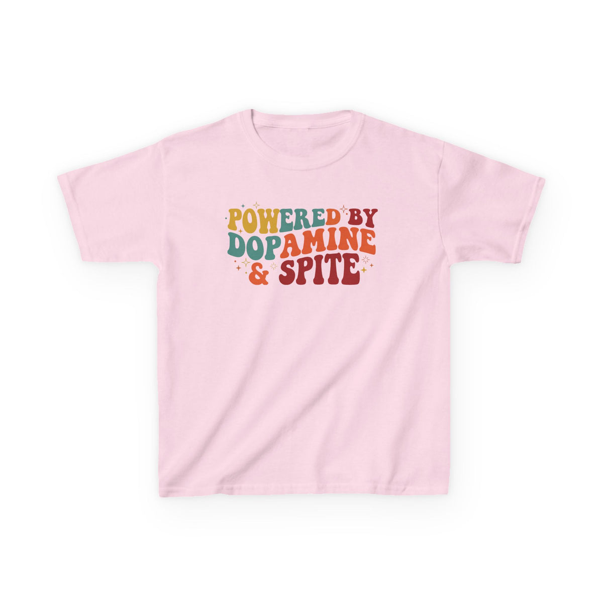 Kids T‑Shirt – "Powered by Dopamine & Spite" Retro Graphic Tee