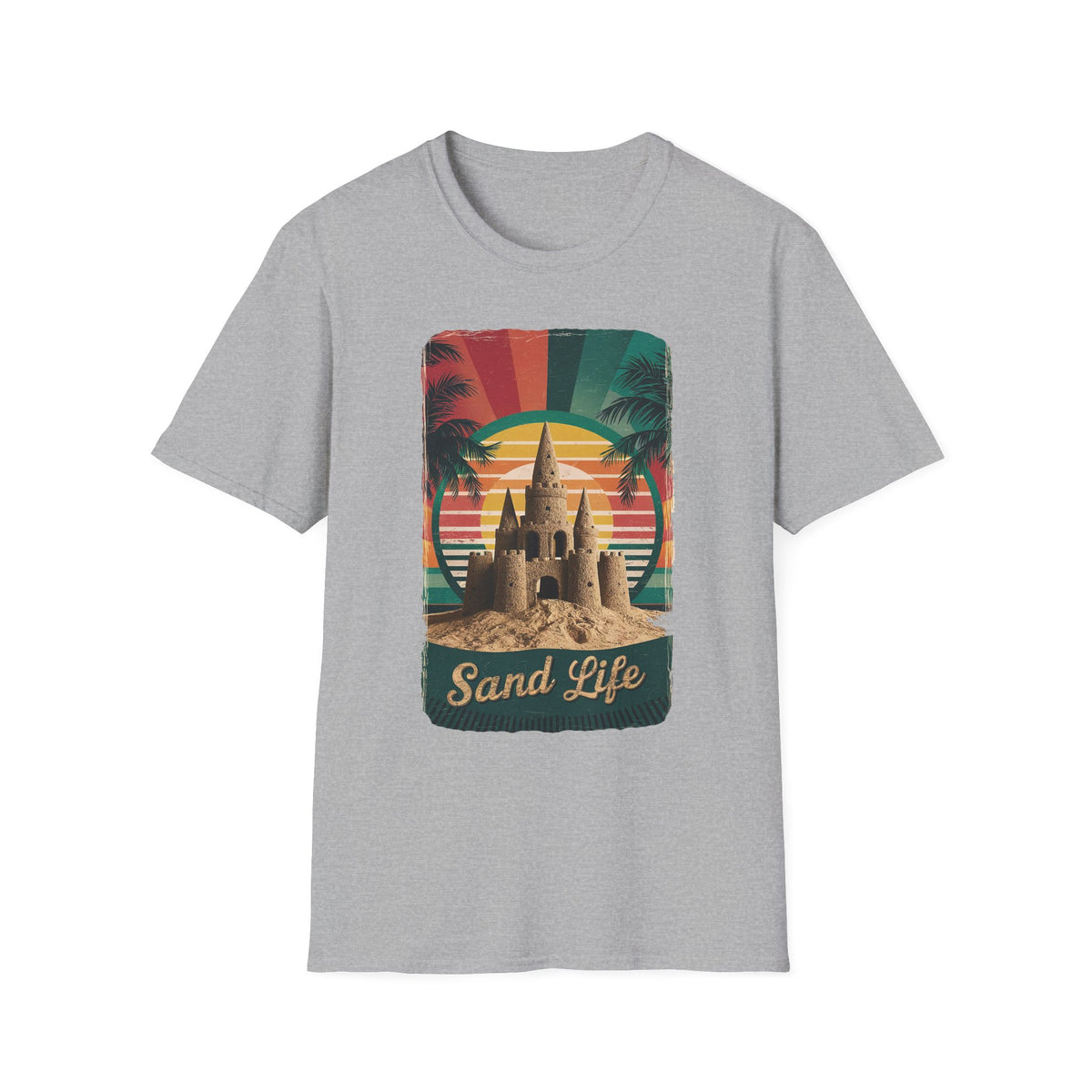 Sand Life T-Shirt — Retro Palm Tree Sandcastle Beach Tee