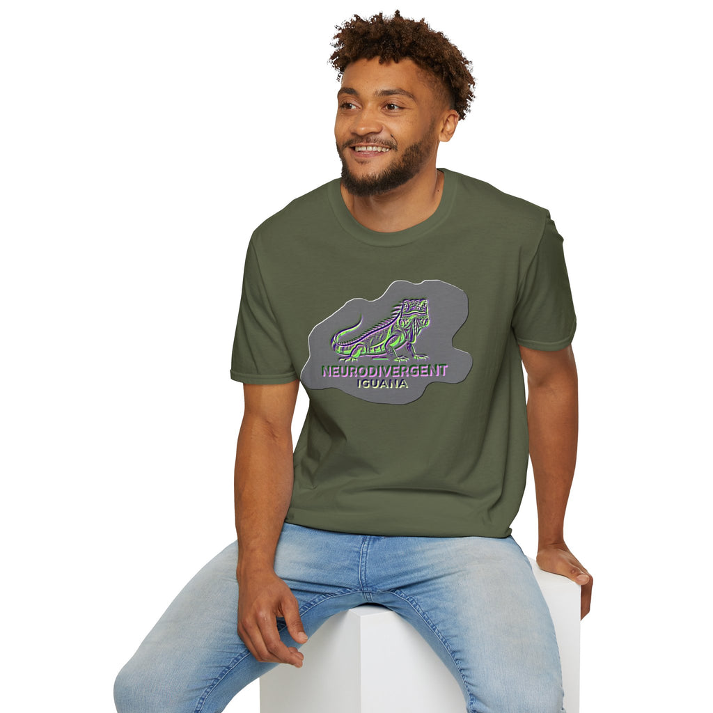 Neurodivergent Iguana Graphic T‑Shirt — Pride-Lit Earthtone Design