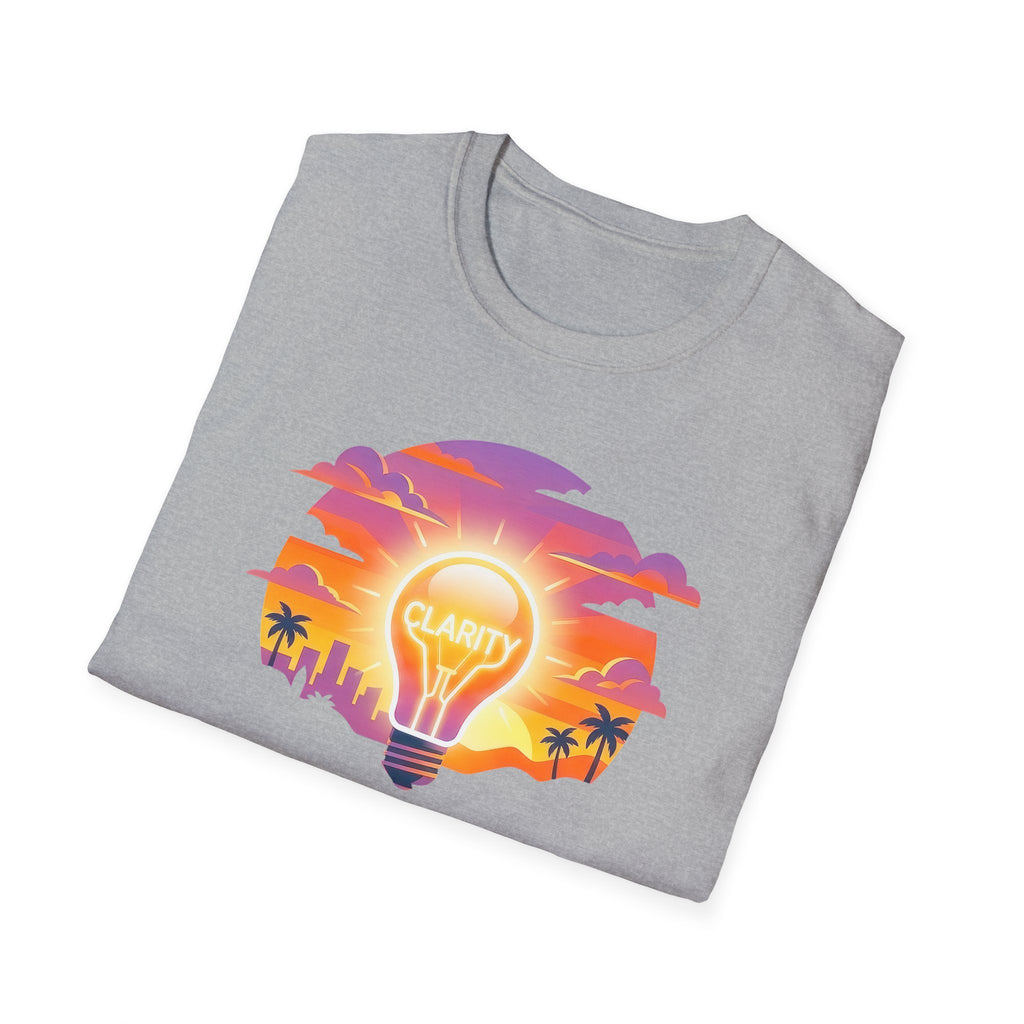 Clarity Please T-Shirt — "Clarity, please. Say what you really mean." Sunset Lightbulb Graphic