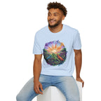 Sunrise Iguanas T-Shirt — Colorful Mountain Sunrise with Forest Trail