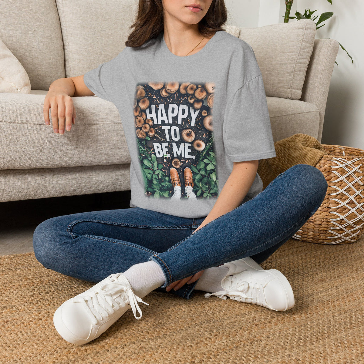 T-Shirt — "Happy To Be Me" Mushroom Garden Graphic Tee