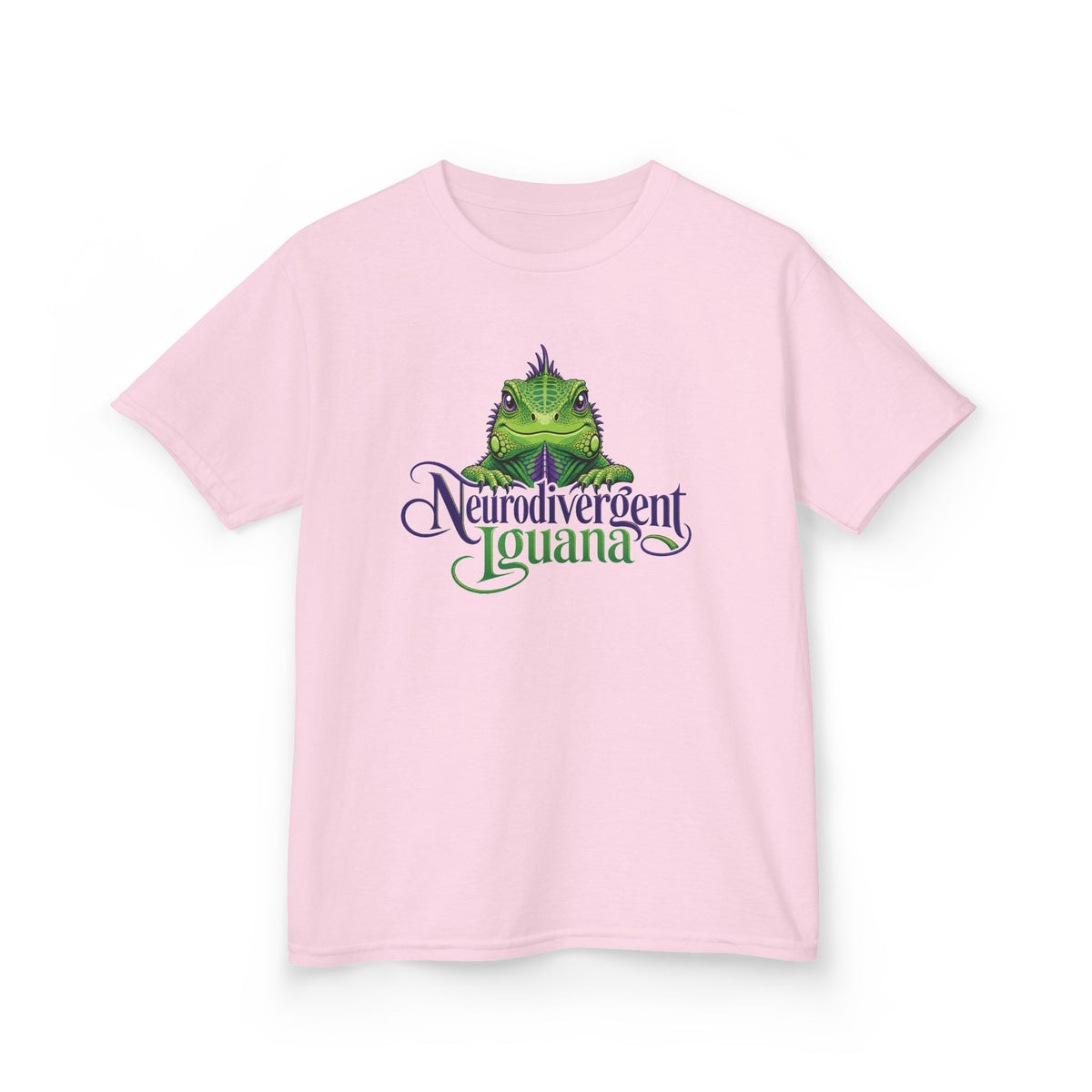 Kids T‑Shirt — “Neurodivergent Iguana” Cute Green Lizard Graphic Tee for Autism Pride & Awareness
