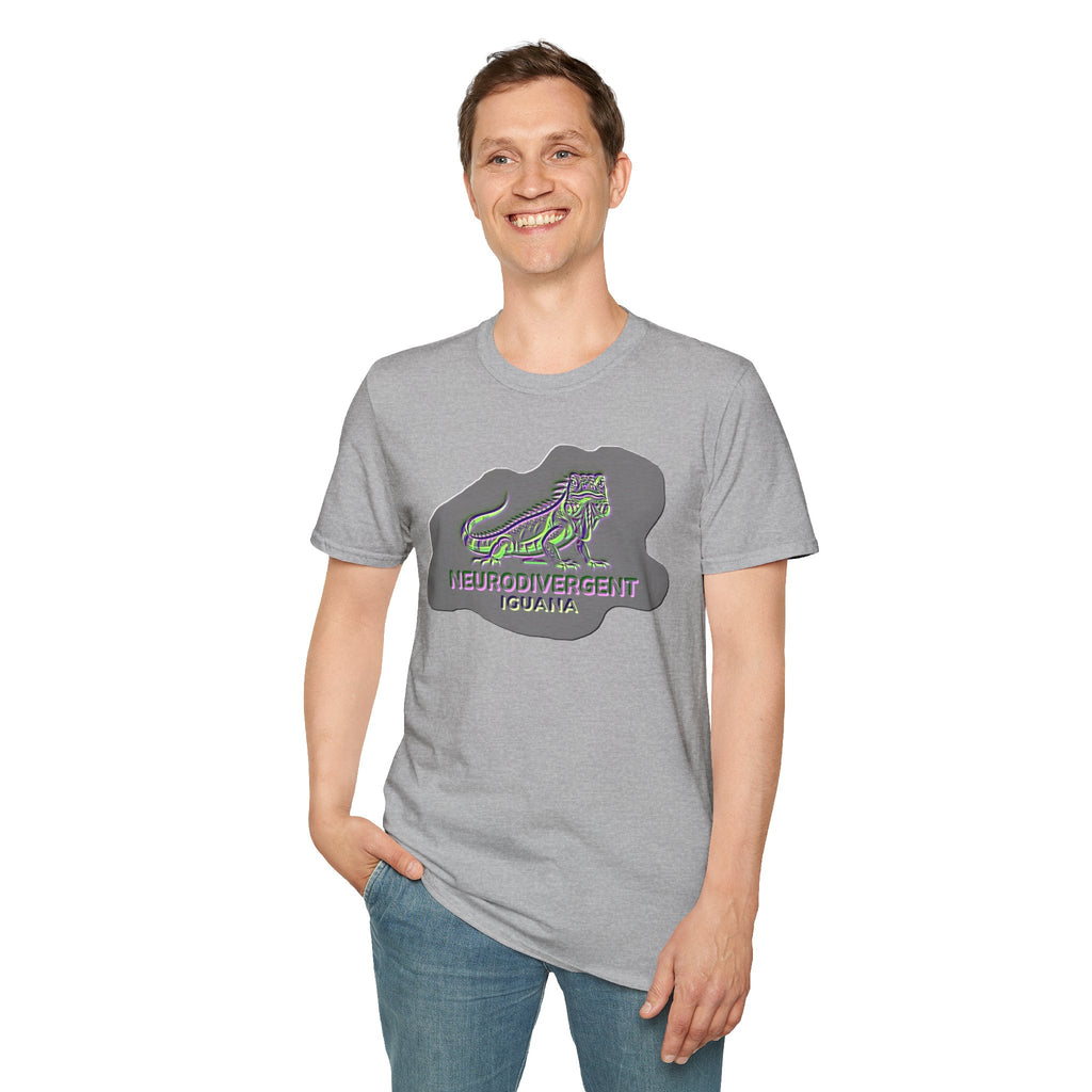 Neurodivergent Iguana Graphic T‑Shirt — Pride-Lit Earthtone Design