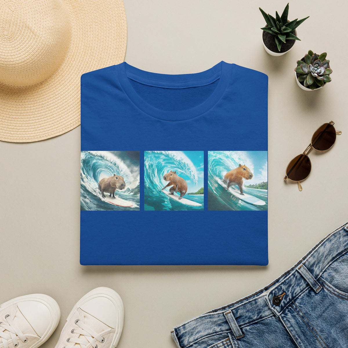 Surfing Bear T-Shirt — Vintage Triptych Wave Art Tee