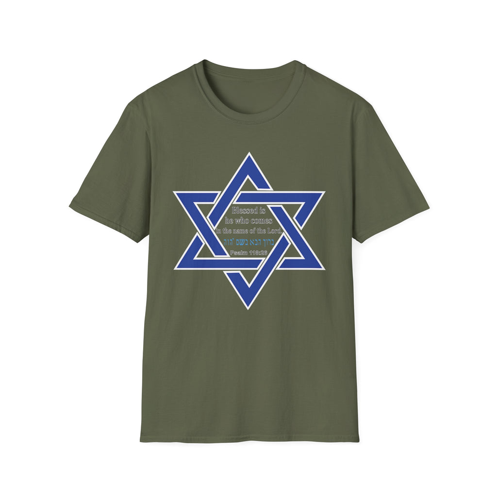 Star of David T-Shirt — "Blessed is he who comes in the name of the Lord" Religious Jewish Tee