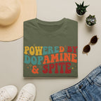 Graphic Tee — "Powered by Dopamine & Spite" Retro Colorful Quote Shirt
