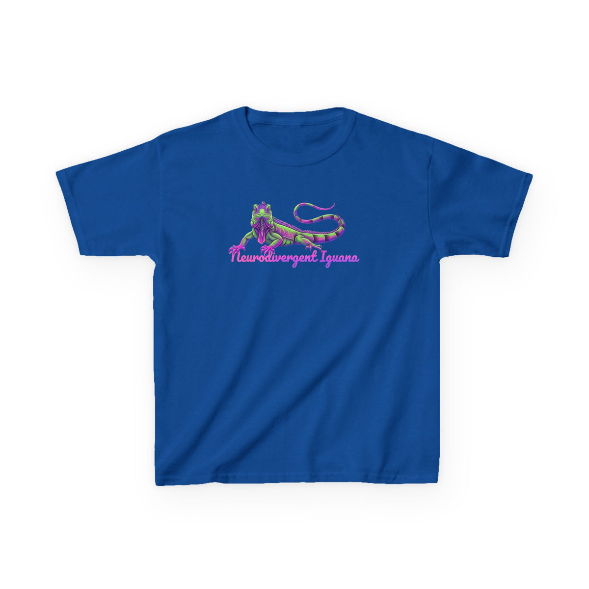 Kids Tee — Neon Green & Purple Iguana Graphic “Fluorescent Iguana”