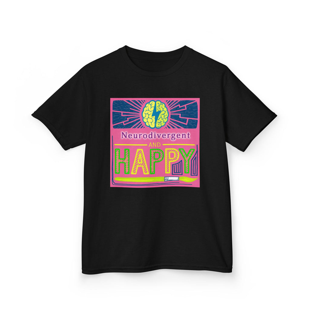 Neurodivergent and Happy Kids Tee — Bright Retro Pride Shirt