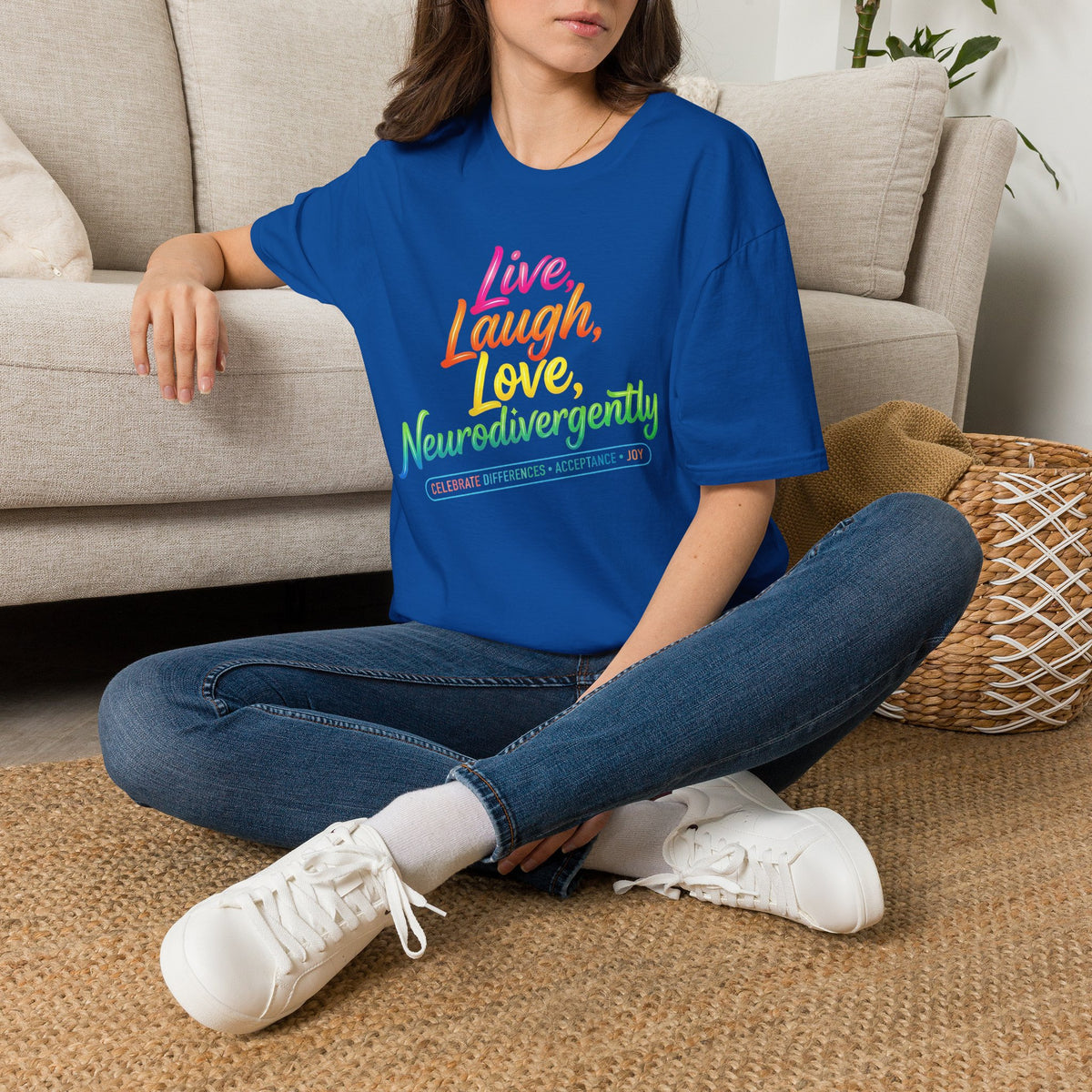 Neurodivergent Pride T-Shirt — “Live, Laugh, Love, Neurodivergently” Rainbow Tee