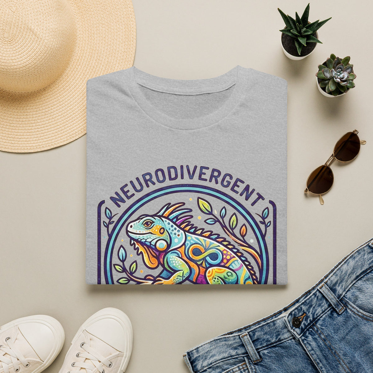 Neurodivergent Iguana T-Shirt — Colorful Pride Design for Neurodiversity Awareness