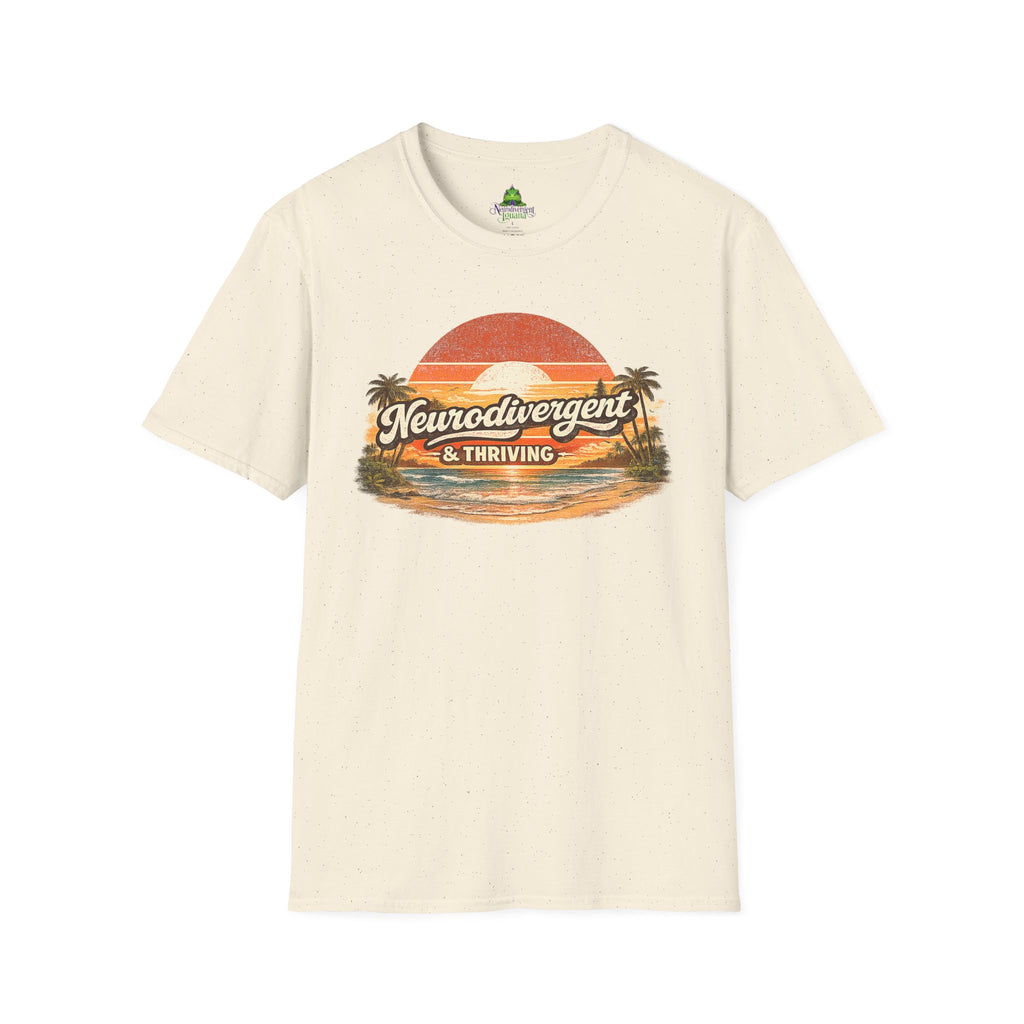 Neurodivergent & Thriving Tee — Retro Sunset Palm Graphic T-Shirt