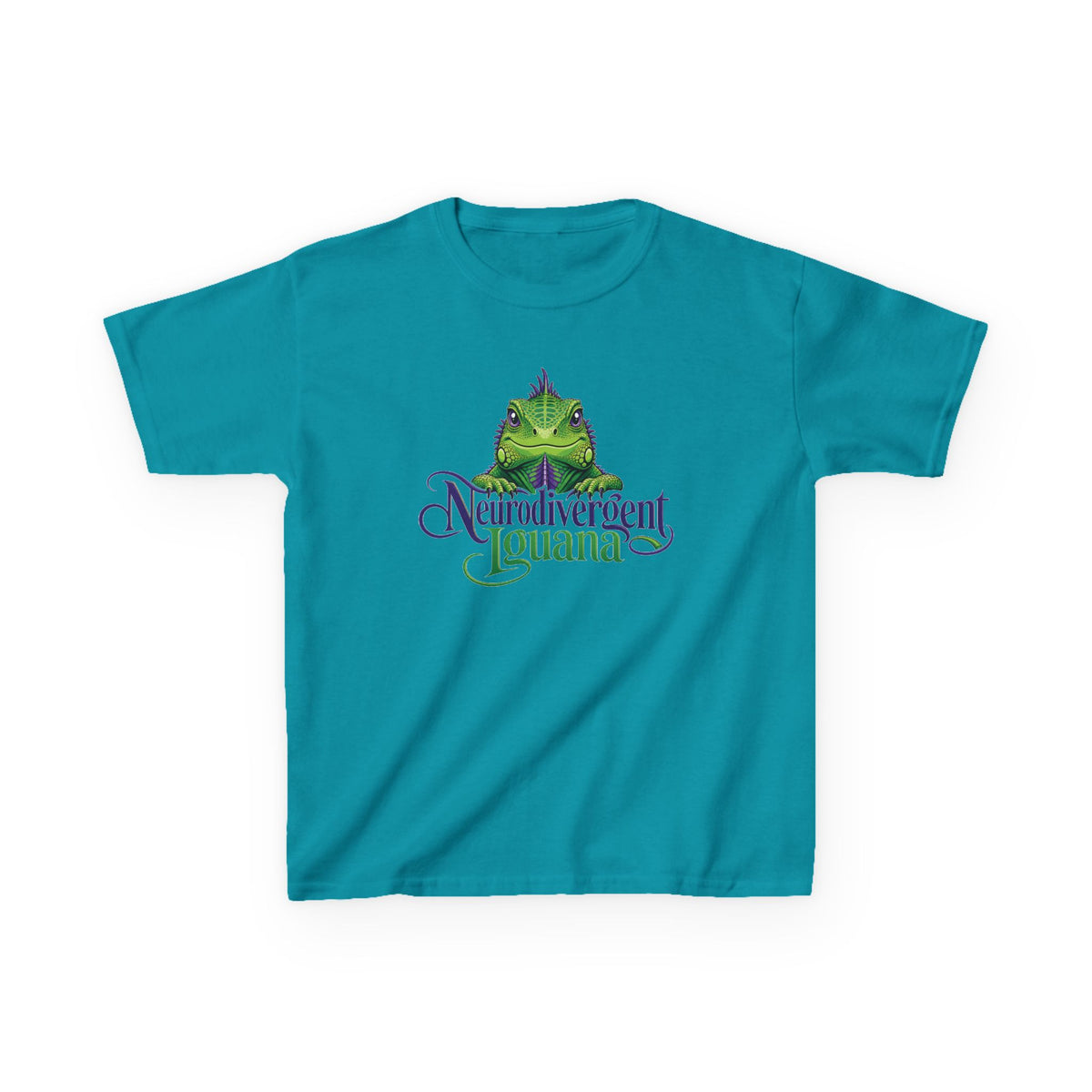 Kids T‑Shirt — “Neurodivergent Iguana” Cute Green Lizard Graphic Tee for Autism Pride & Awareness
