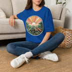 Sunrise Jungle T-Shirt — Retro Tropical Sunset Graphic Tee