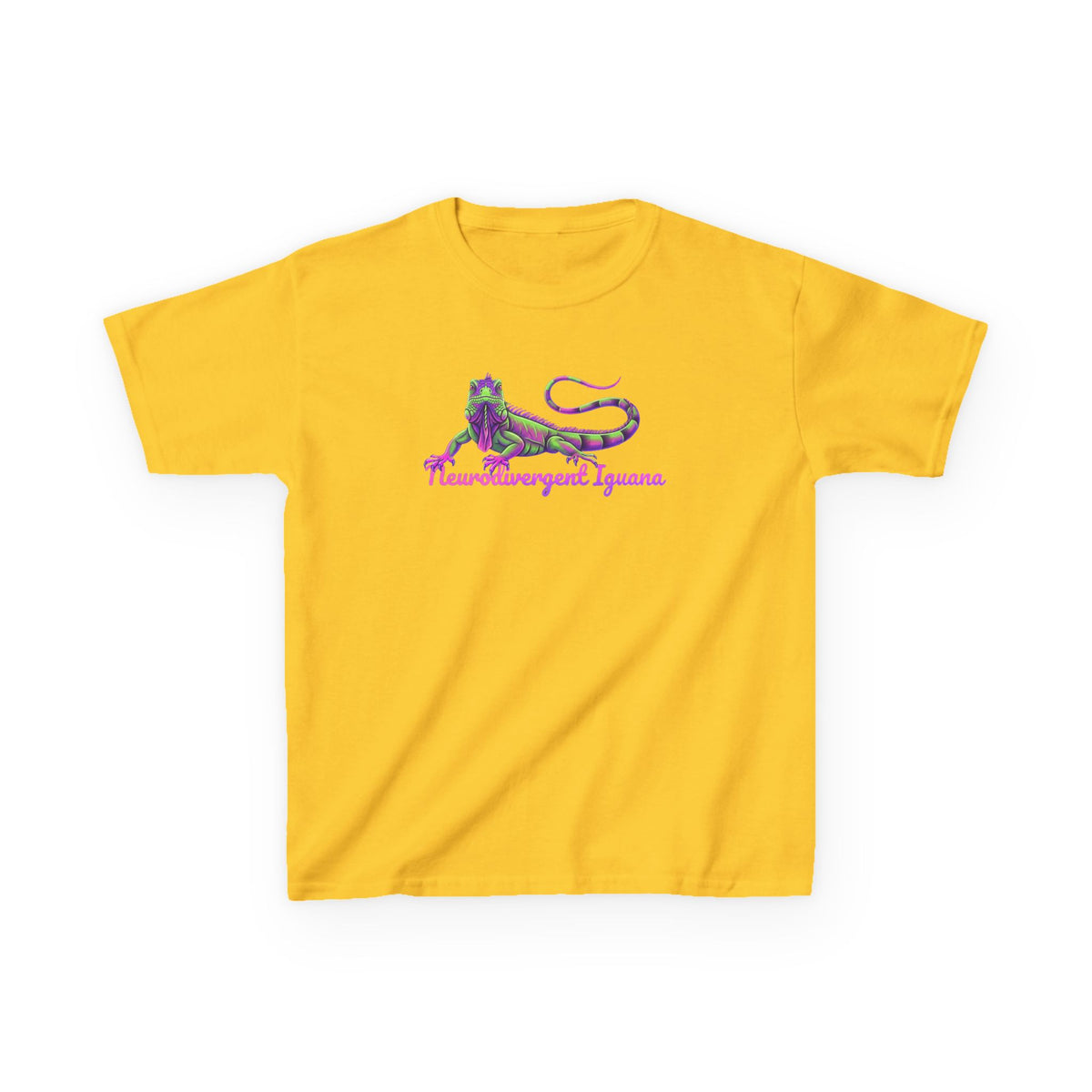 Kids Tee — Neon Green & Purple Iguana Graphic “Fluorescent Iguana”