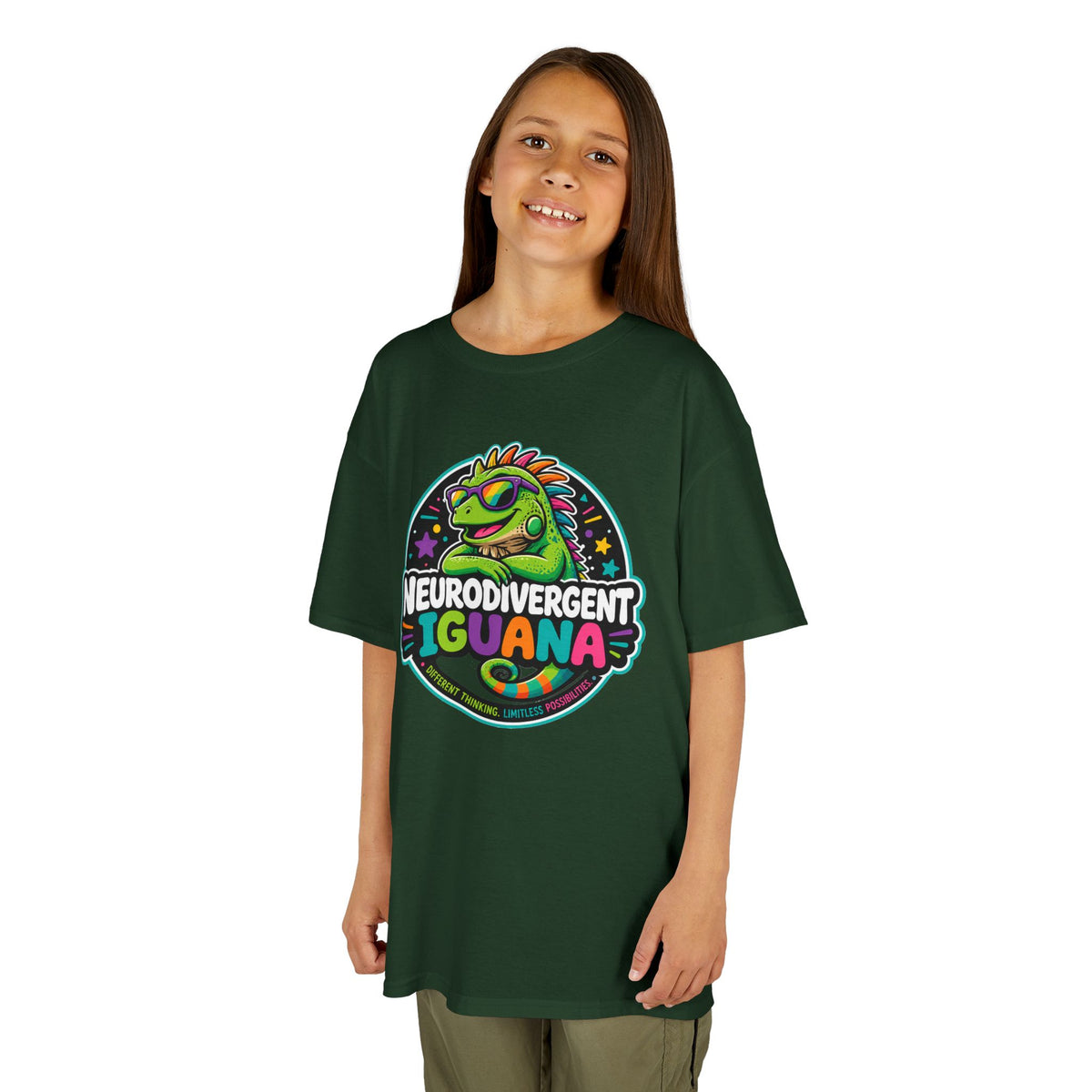 Kids T‑Shirt — "Neurodivergent Iguana" Colorful Pride Tee