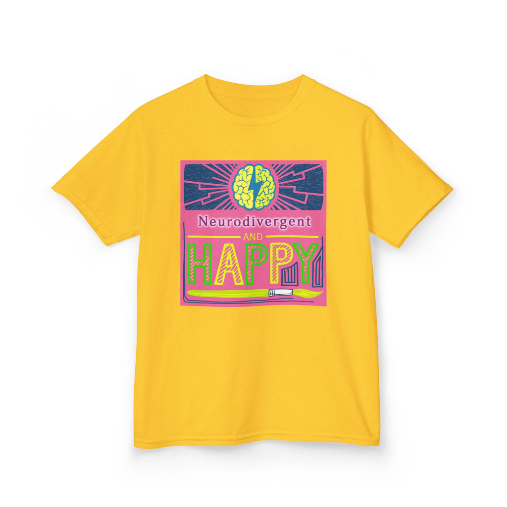 Neurodivergent and Happy Kids Tee — Bright Retro Pride Shirt
