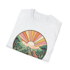 Sunrise Jungle T-Shirt — Retro Tropical Sunset Graphic Tee