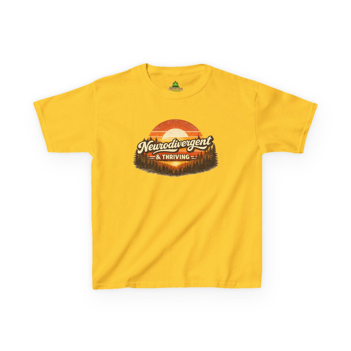 Kids T-Shirt — "Neurodivergent & Thriving" Retro Sunset Design