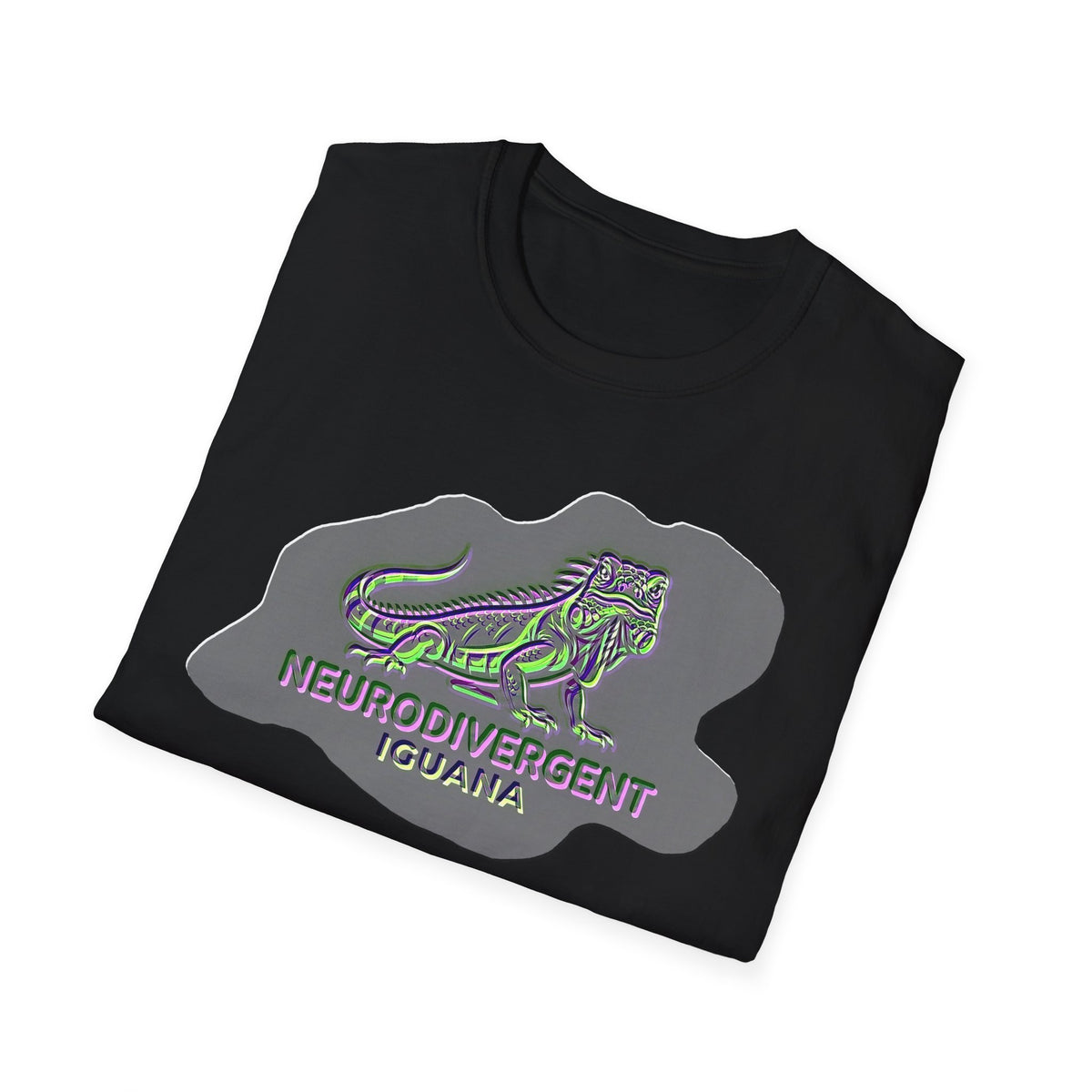 Neurodivergent Iguana Graphic T‑Shirt — Pride-Lit Earthtone Design